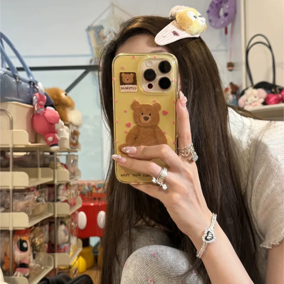 Translucent yellow Barcelona bear phone case for 16 Pro Max